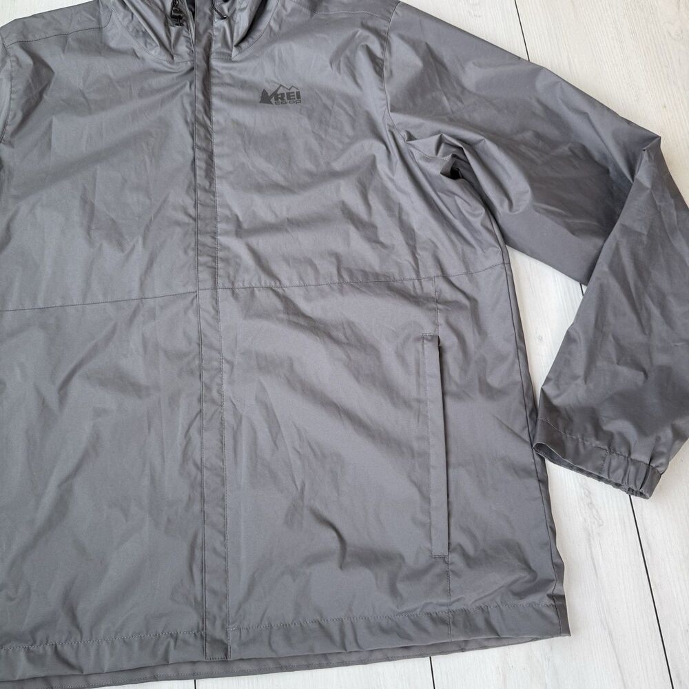 REI Co-op Trailmade Rain Jacket Men's L Gray Hooded Windbreaker Full Zip Pockets - Picture 4 of 15